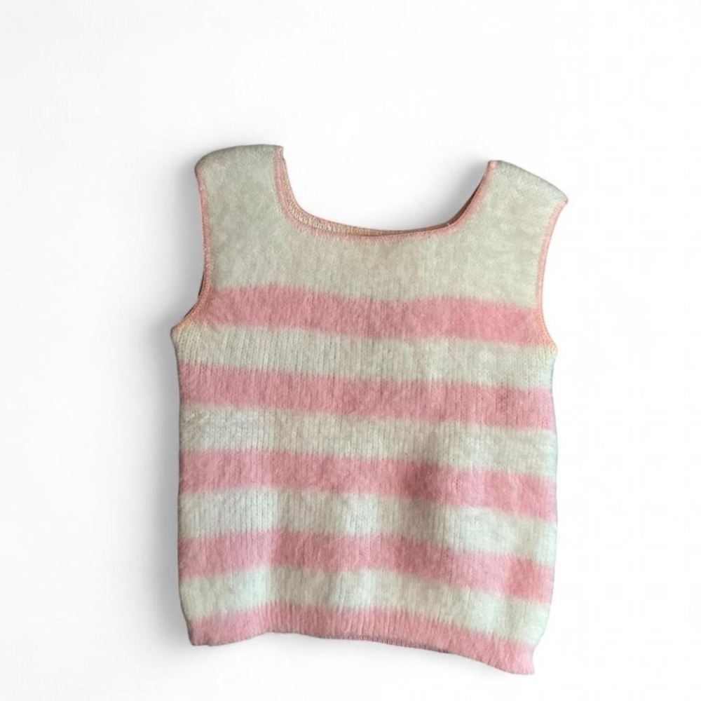 Womens true vintage pink‎ & white striped sweater tank by Turbo size s/m 15"